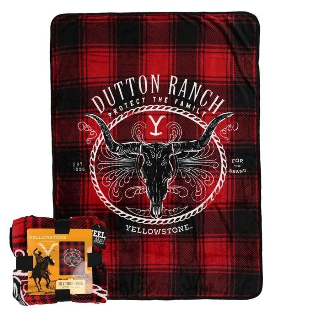 New Red Plaid Yellowstone Fleece Throw Gift Blanket Book Plush Dutton Ranch NIP - Picture 2 of 3